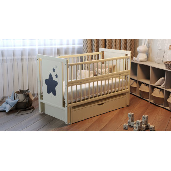 Кроватка дитяча Зірочка з маятником і шухлядою Дубік, слонова кістка