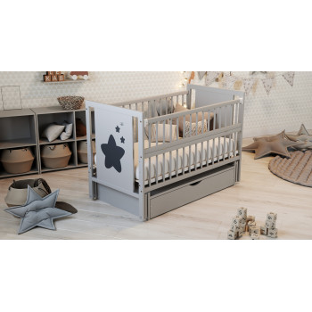 Кроватка дитяча Зірочка з маятником і шухлядою Дубік, сіра