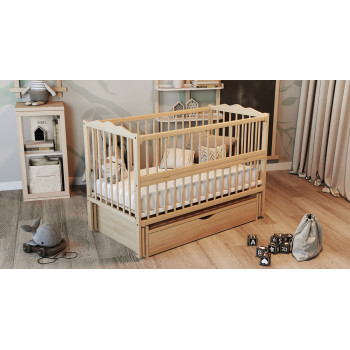 Кроватка детская Веселка с маятником и ящиком Дубик, натуральный