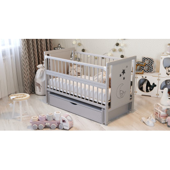 Кроватка дитяча Ведмежа, Дубік, сіра з шухлядою