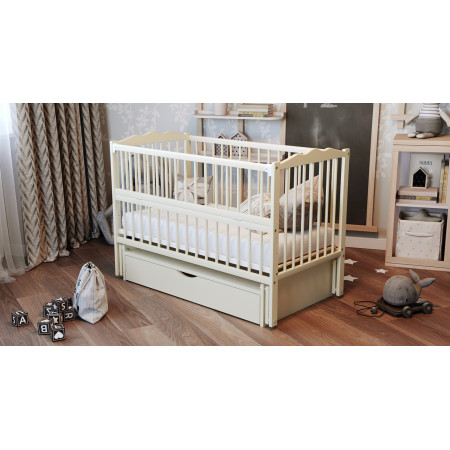 Кроватка детская Веселка с маятником и ящиком Дубик, слоновая кость