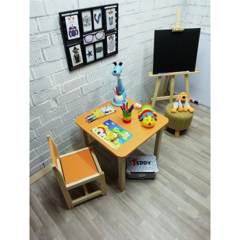 Еко-ігровий набір для дітей стіл з нішею + стільчик, помаранчевий