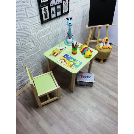 Еко-ігровий набір для дітей стіл з нішею + стільчик, салатовий