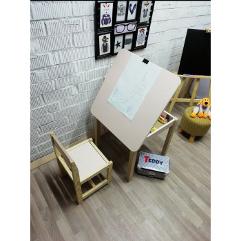 Еко-ігровий набір для дітей стіл з нішею + стільчик, пудра