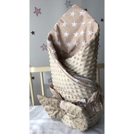 Демисезонный конверт-одеяло Baby, 90х90 см, з плюшем , коричневый со звездами