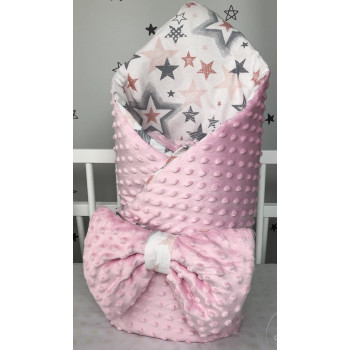 Демисезонный конверт-одеяло Baby, 90х90 см, з плюшем , розовый со звездами