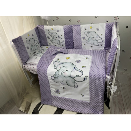 Комплект дитячої постільної білизни Люкс, Слоненя на фіолетовому, 8 елементів