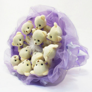 Букет з м'яких іграшок, 11 плюшевих ведмежат, лавандовий