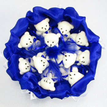 Букет з м'яких іграшок, 11 плюшевих ведмежат синій