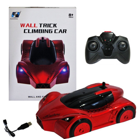 Машинка на радиоуправлении, ездит по стенах, красная