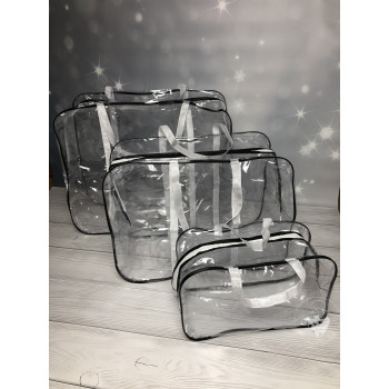 Набір прозорих сумок в пологовий 3 шт., чорно-білий