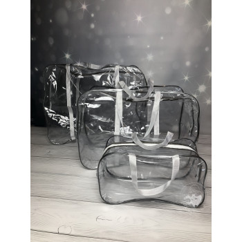 Набір прозорих сумок в пологовий 3 шт., сіро-білий