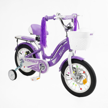 Дитячий двоколісний Велосипед Corso Nice 14 дюймів (NC-14021) дод. колеса, дзвінок, пляшечка, кошик